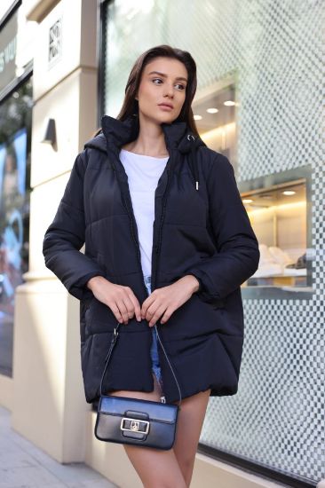 5163 Kapüşonlu Oversize Şişme Mont - Lacivert resmi